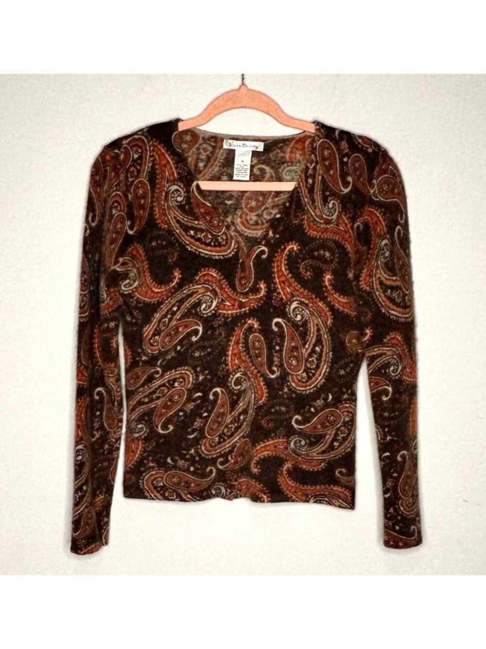 Whimsigoth Boho 70s Paisley Sweater Top M Lambs Wool Angora Old Money Career